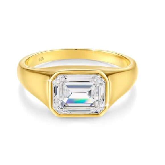 14K Gold 3ct Emerald Cut D Color Moissanite Ring - Picture 1 of 3